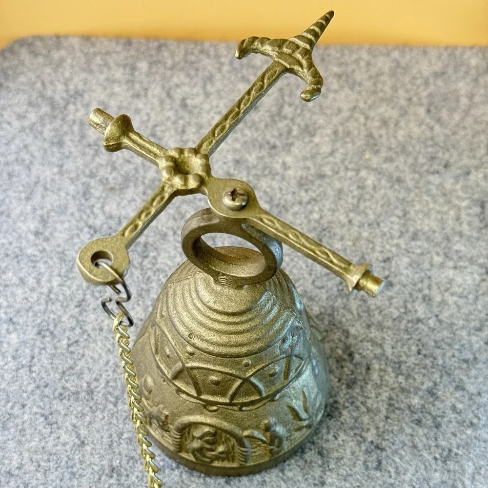 VTG SOLID BRASS Monastery Sanctuary Liturgical Bell With Embossed Design 4